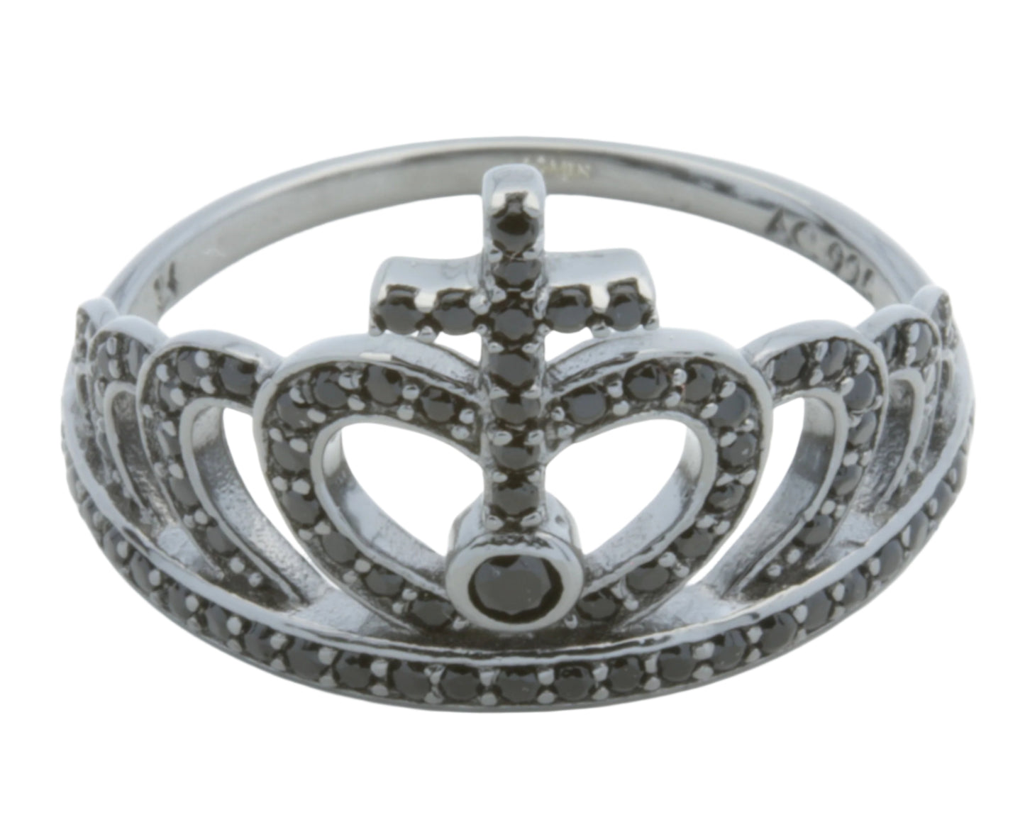 Ring Lovely Corona with Black Zirconia in rhodiium plating