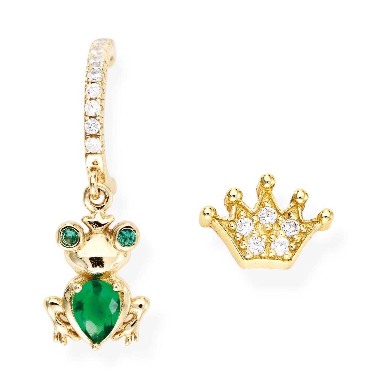 Earrings Frog and Crown with Zirconia