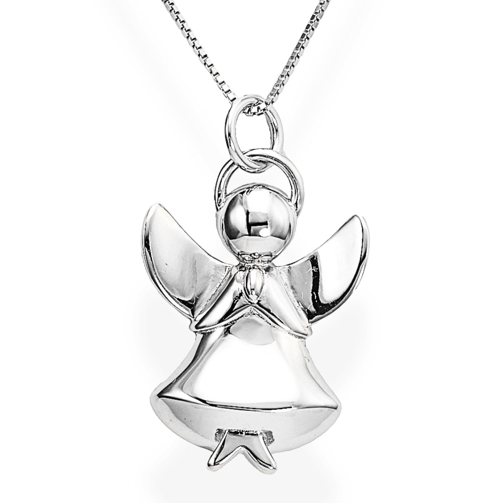 925 sterling silver angel pendant necklace with zirconia stones, halo, wings, and star detail | 925纯银天使吊坠项链,镶嵌锆石,含光环、翅膀与星星设计