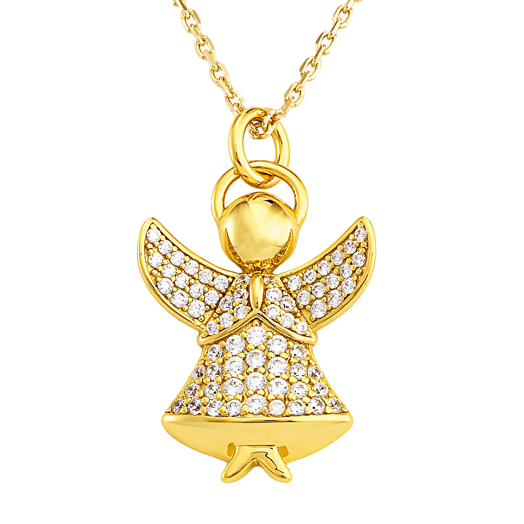 925 sterling silver rose gold angel pendant necklace with zirconia pavé setting, star detail, and polished finish | 925纯银玫瑰金天使吊坠项链,密钉镶嵌锆石,星星细节,抛光表面