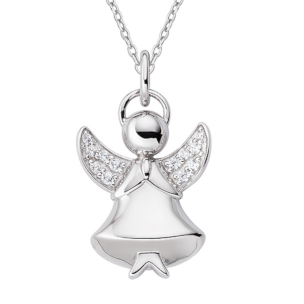 925 sterling silver angel pendant with zirconia pavé wings and prayer pose, delicate silver chain included | 925纯银天使吊坠,翅膀密钉镶嵌锆石,祈祷造型,配精致银链