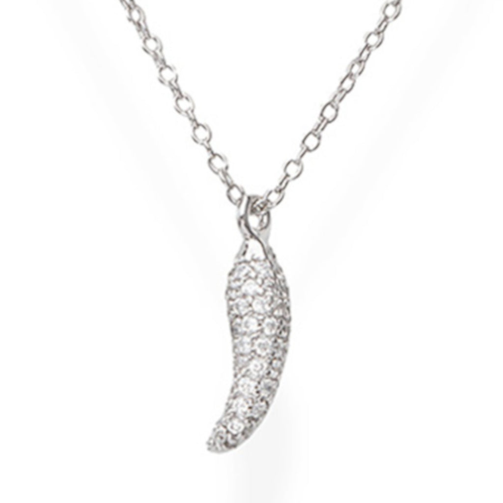 925 sterling silver chili pepper pendant with pavé-set zirconia stones on a delicate chain | 925纯银椒形吊坠项链,密钉镶嵌锆石,链条精致优雅