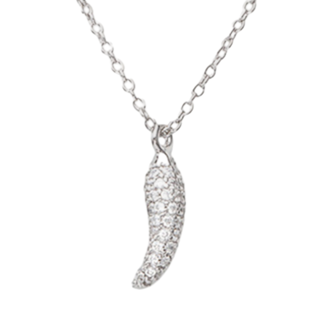 925 sterling silver chili pepper pendant with pavé-set zirconia stones on a delicate chain | 925纯银椒形吊坠项链,密钉镶嵌锆石,链条精致优雅