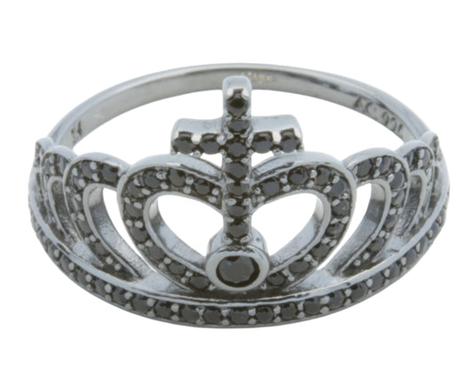 Ring Lovely Corona with Black Zirconia in rhodiium plating
