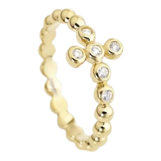Ring Rosary with Zirconia in Gold Plating