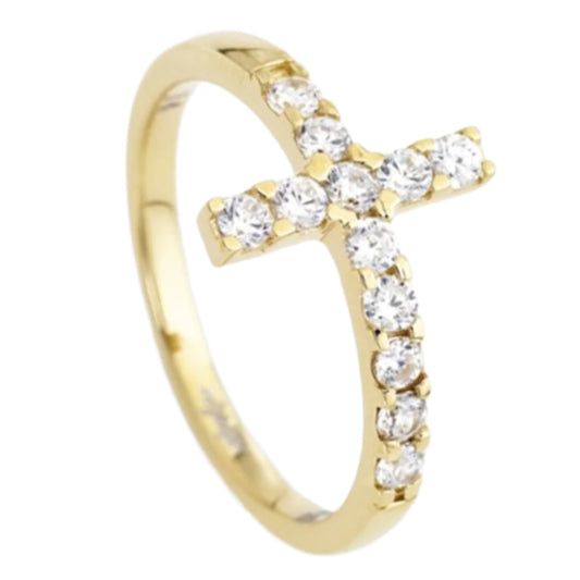 Cross ring with Zirconia in Gold Plating