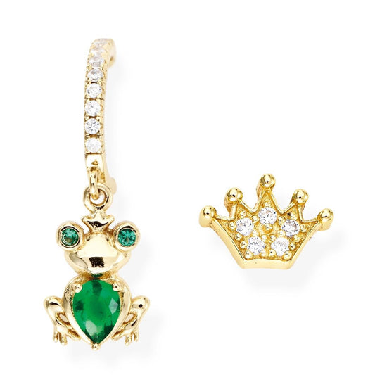 Earrings Frog and Crown with Zirconia