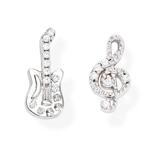 Earrings Guitar and Treble Clef with Zirconia