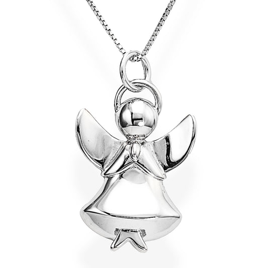 925 sterling silver angel pendant necklace with zirconia stones, halo, wings, and star detail |  925纯银天使吊坠项链，镶嵌锆石，含光环、翅膀与星星设计
