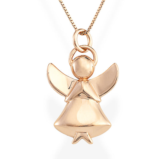 925 sterling silver rose gold angel pendant necklace with zirconia pavé setting, halo, wings, and dress-like body  | 925纯银玫瑰金天使吊坠项链，密钉镶嵌锆石，光环翅膀裙摆造型
