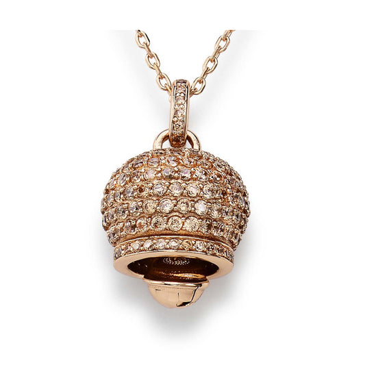 Rose gold bell-shaped pendant necklace made of 925 sterling silver, pavé-set zirconia stones, elegant link chain  | 玫瑰金铃铛造型吊坠项链，925纯银材质，铺镶锆石，精致链条设计