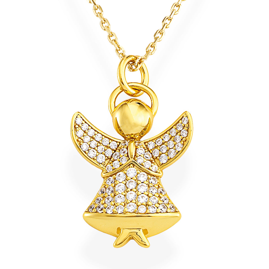 925 sterling silver rose gold angel pendant necklace with zirconia pavé setting, star detail, and polished finish  | 925纯银玫瑰金天使吊坠项链，密钉镶嵌锆石，星星细节，抛光表面
