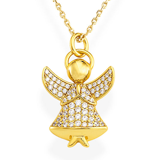 925 sterling silver rose gold angel pendant necklace with zirconia pavé setting, star detail, and polished finish  | 925纯银玫瑰金天使吊坠项链，密钉镶嵌锆石，星星细节，抛光表面
