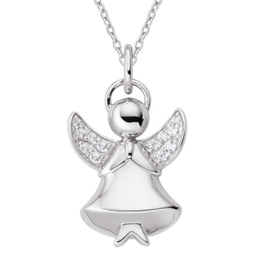 925 sterling silver angel pendant with zirconia pavé wings and prayer pose, delicate silver chain included  | 925纯银天使吊坠，翅膀密钉镶嵌锆石，祈祷造型，配精致银链
