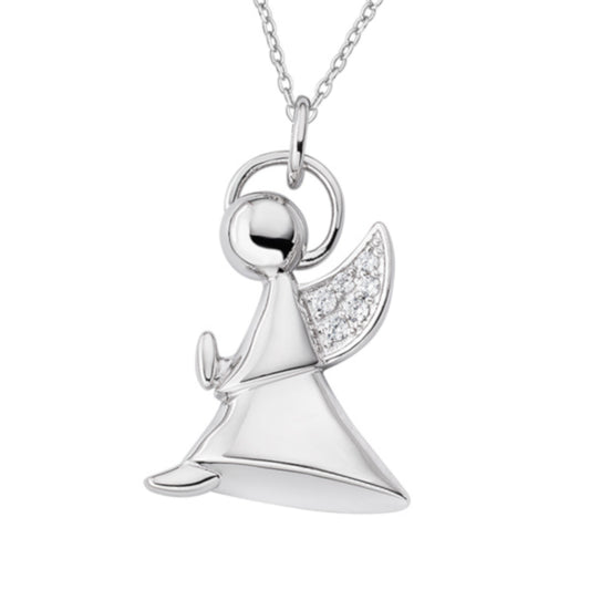 Angel-shaped 925 sterling silver pendant with zirconia pavé wings, halo detail, and fine silver chain  | 天使造型925纯银吊坠，翅膀密钉锆石镶嵌，光环设计，搭配精致银链
