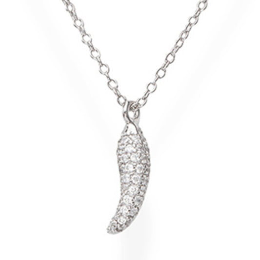 925 sterling silver chili pepper pendant with pavé-set zirconia stones on a delicate chain | 925纯银椒形吊坠项链，密钉镶嵌锆石，链条精致优雅
